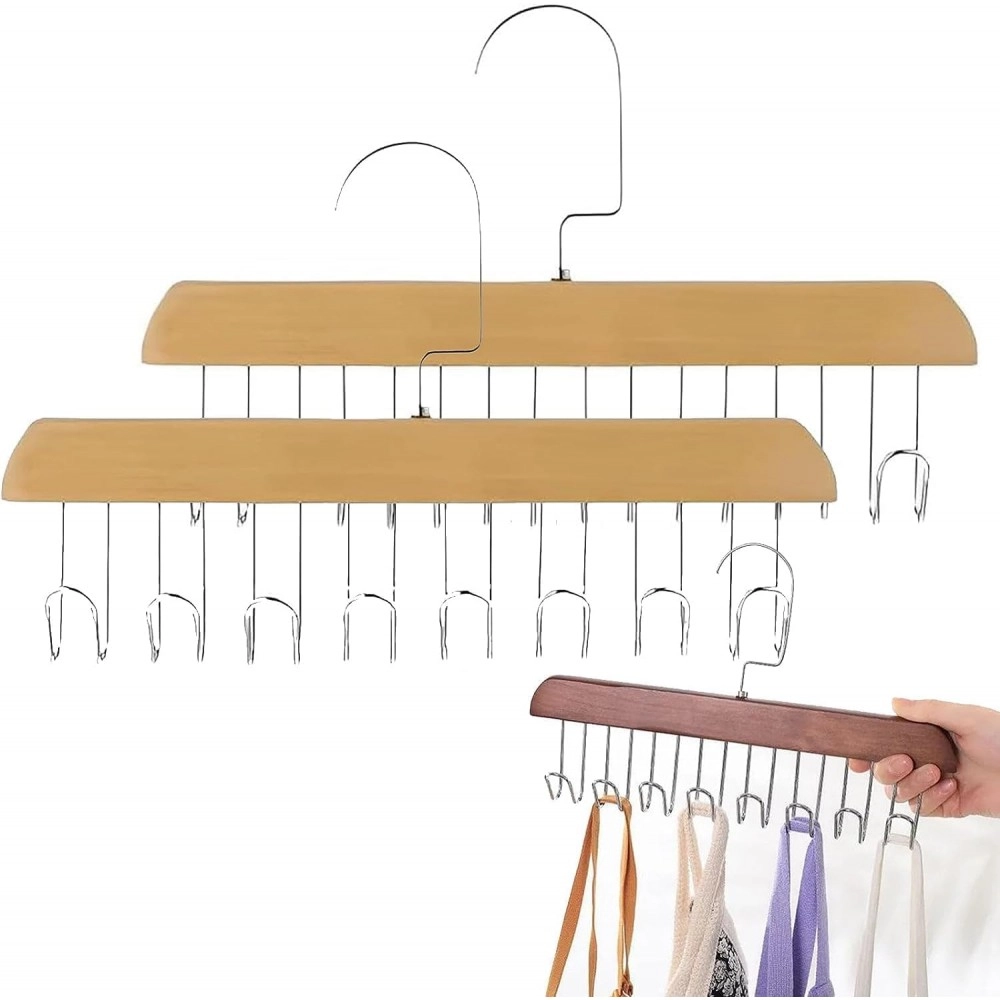 Anti-Slip Multi Hook Coat Rack, Multifunctional Non-Slip Storage Hangers with 8 Hooks 360 Degree Swivel Wooden Belt Hanger for Home Closet Clothing Storage Organization (Pack of 4)