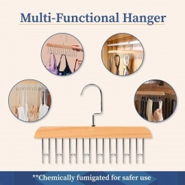 Anti-Slip Multi Hook Coat Rack, Multifunctional Non-Slip Storage Hangers with 8 Hooks 360 Degree Swivel Wooden Belt Hanger for Home Closet Clothing Storage Organization (Pack of 4)