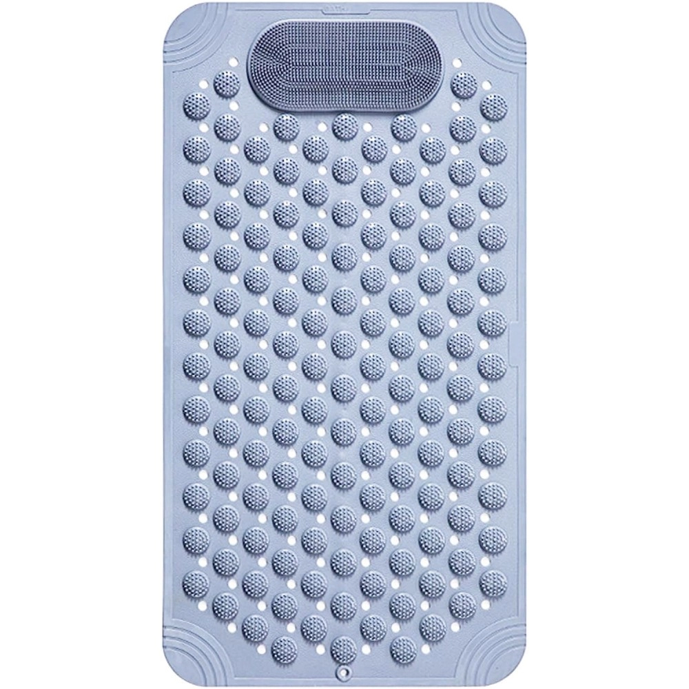 Anti Skid Bath mat with Foot Scrubber for Bath Room Shower mat with Suction Cups & Drain Holes Silicone Floor mat for Kids & Adults (70 x 35, Grey)