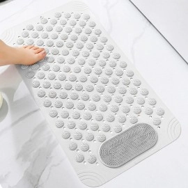 Anti Skid Bath mat with Foot Scrubber for Bath Room Shower mat with Suction Cups & Drain Holes Silicone Floor mat for Kids & Adults (70 x 35, Grey)