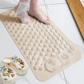 Anti Skid Bath mat with Foot Scrubber for Bath Room Shower mat with Suction Cups & Drain Holes Silicone Floor mat for Kids & Adults (70 x 35, Grey)