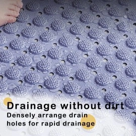 Anti Skid Bath mat with Foot Scrubber for Bath Room Shower mat with Suction Cups & Drain Holes Silicone Floor mat for Kids & Adults (70 x 35, Grey)
