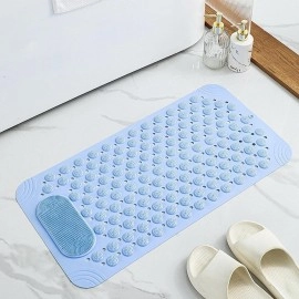 Anti Skid Bath mat with Foot Scrubber for Bath Room Shower mat with Suction Cups & Drain Holes Silicone Floor mat for Kids & Adults (70 x 35, Grey)