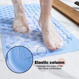 Anti Skid Bath mat with Foot Scrubber for Bath Room Shower mat with Suction Cups & Drain Holes Silicone Floor mat for Kids & Adults (70 x 35, Grey)