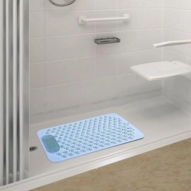 Anti Skid Bath mat with Foot Scrubber for Bath Room Shower mat with Suction Cups & Drain Holes Silicone Floor mat for Kids & Adults (70 x 35, Grey)