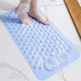Anti Skid Bath mat with Foot Scrubber for Bath Room Shower mat with Suction Cups & Drain Holes Silicone Floor mat for Kids & Adults (70 x 35, Grey)