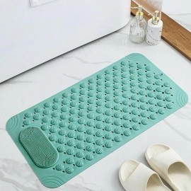 Anti Skid Bath mat with Foot Scrubber for Bath Room Shower mat with Suction Cups & Drain Holes Silicone Floor mat for Kids & Adults (70 x 35, Grey)
