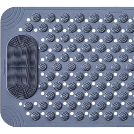 Anti Skid Bath mat with Foot Scrubber for Bath Room Shower mat with Suction Cups & Drain Holes Silicone Floor mat for Kids & Adults (70 x 35, Grey)