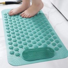 Anti Skid Bath mat with Foot Scrubber for Bath Room Shower mat with Suction Cups & Drain Holes Silicone Floor mat for Kids & Adults (70 x 35, Grey)