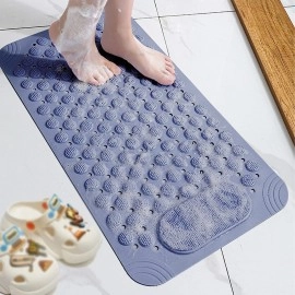 Anti Skid Bath mat with Foot Scrubber for Bath Room Shower mat with Suction Cups & Drain Holes Silicone Floor mat for Kids & Adults (70 x 35, Grey)