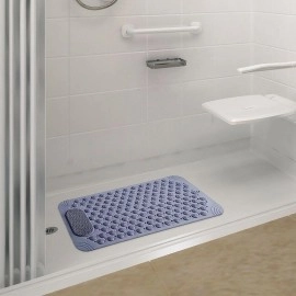 Anti Skid Bath mat with Foot Scrubber for Bath Room Shower mat with Suction Cups & Drain Holes Silicone Floor mat for Kids & Adults (70 x 35, Grey)