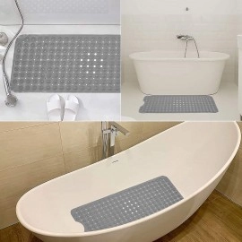 Anti Skid Mat for Bath and Bathroom Shower Mat Floor Bathroom Anti Slip Mat with Suction Cups & Drain Holes (Grey 40x100 cm)