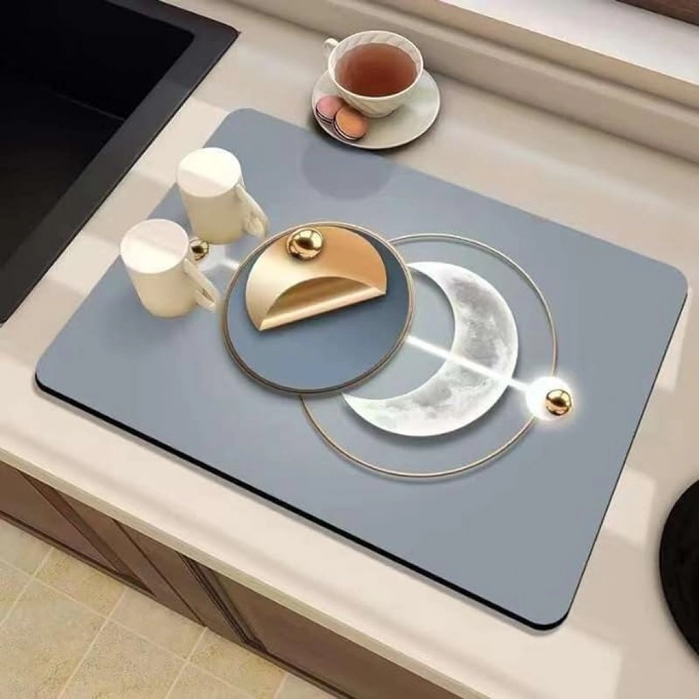 Dish Drying mat for Kitchen Non Slip Rubber Backed Kitchen Utensils Water Absorbent mat Drying mat Dish Rack Pad Countertop Kitchen Drainer pad ( 40 x 45 cm)