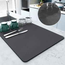 Dish Drying mat for Kitchen Non Slip Rubber Backed Kitchen Utensils Water Absorbent mat Drying mat Dish Rack Pad Countertop Kitchen Drainer pad ( 40 x 45 cm)