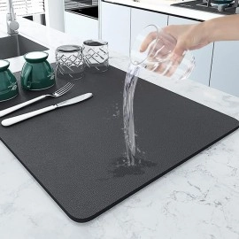 Dish Drying mat for Kitchen Non Slip Rubber Backed Kitchen Utensils Water Absorbent mat Drying mat Dish Rack Pad Countertop Kitchen Drainer pad ( 40 x 45 cm)