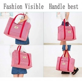 Fabric Oxford Waterproof Folding Travel Foldable Reusable Large Carry Tote Bag with Zipper Travel Duffel Bag Women's Travel Bags Lightweight Foldable Waterproof Shoulder Handbag Duffle Bag (Pink)