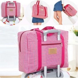 Fabric Oxford Waterproof Folding Travel Foldable Reusable Large Carry Tote Bag with Zipper Travel Duffel Bag Women's Travel Bags Lightweight Foldable Waterproof Shoulder Handbag Duffle Bag (Pink)