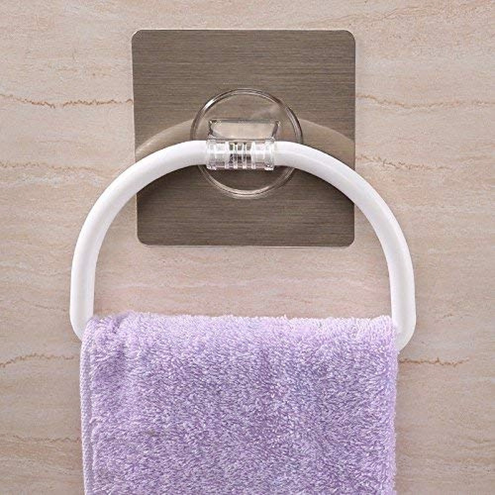 Magic Sticker Self Adhesive Round Shape Towel Napkin Hanger Stand Rod for Bathroom Kitchen Office Wash Basin Reusable Napkin Towel Hanger Rack Wall Mount Towel Ring