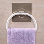 Magic Sticker Self Adhesive Round Shape Towel Napkin Hanger Stand Rod for Bathroom Kitchen Office Wash Basin Reusable Napkin Towel Hanger Rack Wall Mount Towel Ring