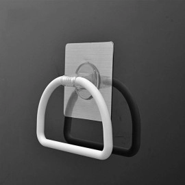 Magic Sticker Self Adhesive Round Shape Towel Napkin Hanger Stand Rod for Bathroom Kitchen Office Wash Basin Reusable Napkin Towel Hanger Rack Wall Mount Towel Ring