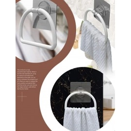 Magic Sticker Self Adhesive Round Shape Towel Napkin Hanger Stand Rod for Bathroom Kitchen Office Wash Basin Reusable Napkin Towel Hanger Rack Wall Mount Towel Ring