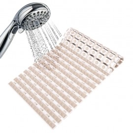 PVC Shower Mat Anti-Skid Plastic Bath Mat of PVC Rubber Shower Mat with Suction Cups and Drain Holes Foot mats for Walk-in Showers Mat (Beige)