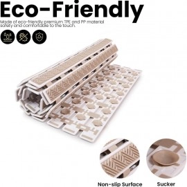 PVC Shower Mat Anti-Skid Plastic Bath Mat of PVC Rubber Shower Mat with Suction Cups and Drain Holes Foot mats for Walk-in Showers Mat (Beige)