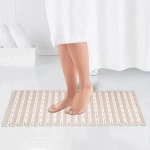 PVC Shower Mat Anti-Skid Plastic Bath Mat of PVC Rubber Shower Mat with Suction Cups and Drain Holes Foot mats for Walk-in Showers Mat (Beige)