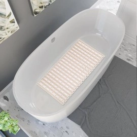 PVC Shower Mat Anti-Skid Plastic Bath Mat of PVC Rubber Shower Mat with Suction Cups and Drain Holes Foot mats for Walk-in Showers Mat (Beige)