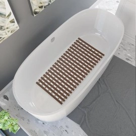 PVC Shower Mat Anti-Skid Plastic Bath Mat of PVC Rubber Shower Mat with Suction Cups and Drain Holes Foot mats for Walk-in Showers Mat (Beige)