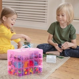 Plastic 3 Layer 30 Grid Multipurpose Portable Handled Storage Box Organizer for Art Craft and Cosmetic Jewellery Craft Accessories Tool Storage Organiser Bins and Removable Divider Beauty Supplies (30 Grid Box)