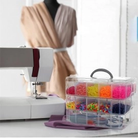 Plastic 3 Layer 30 Grid Multipurpose Portable Handled Storage Box Organizer for Art Craft and Cosmetic Jewellery Craft Accessories Tool Storage Organiser Bins and Removable Divider Beauty Supplies (30 Grid Box)