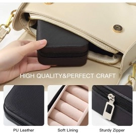 Portable Mini PU Leather Small Jewelry Box, Travel Portable Jewelry Case for Ring Bracelet Organizer Storage Holder Box Multipurpose pink 1 pcs (Black)