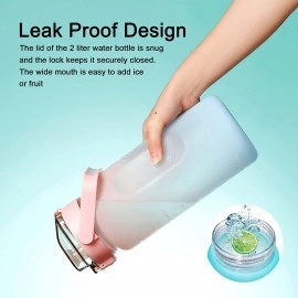 Sipper Water Bottle 2 Liter with Motivational Time Marker Water bottle for office,Water bottle for gym Non Toxic Gallon Water Bottle (1 Pcs, Blue, Plastic)