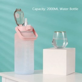 Sipper Water Bottle 2 Liter with Motivational Time Marker Water bottle for office,Water bottle for gym Non Toxic Gallon Water Bottle (1 Pcs, Blue, Plastic)