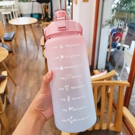 Sipper Water Bottle 2 Liter with Motivational Time Marker Water bottle for office,Water bottle for gym Non Toxic Gallon Water Bottle (1 Pcs, Blue, Plastic)