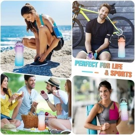 Sipper Water Bottle 2 Liter with Motivational Time Marker Water bottle for office,Water bottle for gym Non Toxic Gallon Water Bottle (1 Pcs, Blue, Plastic)