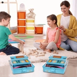 Three-Layer Multipurpose Tools Storage Box Organizer Plastic Storage Box Portable Handled Storage Case for Art Craft and Cosmetic Sewing Supplies Organizer Medicine Box Family First Aid Box with Handle (Multicolor)