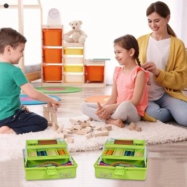 Three-Layer Multipurpose Tools Storage Box Organizer Plastic Storage Box Portable Handled Storage Case for Art Craft and Cosmetic Sewing Supplies Organizer Medicine Box Family First Aid Box with Handle (Multicolor)