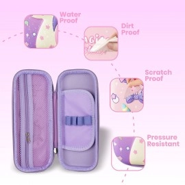 Unicorn Pencil Pouch 3D Unicorn Cover Pencil Case Compass with Compartments School Supply Organizer for Students Stationery Box Cosmetic Zip Pouch Bag (Purple)