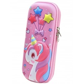 Unicorn Pencil Pouch 3D Unicorn Cover Pencil Case Compass with Compartments School Supply Organizer for Students Stationery Box Cosmetic Zip Pouch Bag (Purple)