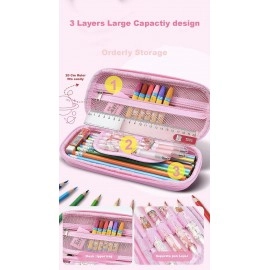 Unicorn Pencil Pouch 3D Unicorn Cover Pencil Case Compass with Compartments School Supply Organizer for Students Stationery Box Cosmetic Zip Pouch Bag (Purple)