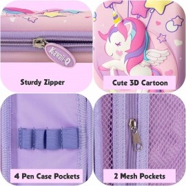 Unicorn Pencil Pouch 3D Unicorn Cover Pencil Case Compass with Compartments School Supply Organizer for Students Stationery Box Cosmetic Zip Pouch Bag (Purple)
