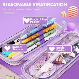 Unicorn Pencil Pouch 3D Unicorn Cover Pencil Case Compass with Compartments School Supply Organizer for Students Stationery Box Cosmetic Zip Pouch Bag (Purple)