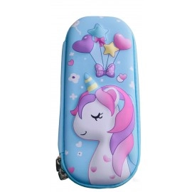 Unicorn Pencil Pouch 3D Unicorn Cover Pencil Case Compass with Compartments School Supply Organizer for Students Stationery Box Cosmetic Zip Pouch Bag (Purple)