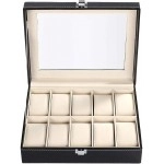 Watch Box for Men Watch Box Display Case Watch Organizer Jewelry Box Watch Storage Boxes Organizer Watch Collection Box With Glass Lid and Pillow for Men and Women (10 Slots)