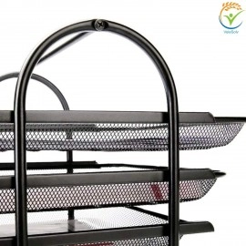 Countertop 4 Tiered Shelf Office Desktop Tray Rack, Mesh Metal Desk Organizer File Rack Letter Tray A4 Papers Documents Holder Desk Organizer For Office (Black)