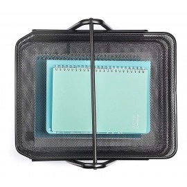 Countertop 4 Tiered Shelf Office Desktop Tray Rack, Mesh Metal Desk Organizer File Rack Letter Tray A4 Papers Documents Holder Desk Organizer For Office (Black)