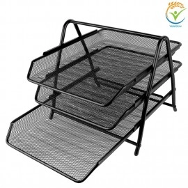 Countertop 4 Tiered Shelf Office Desktop Tray Rack, Mesh Metal Desk Organizer File Rack Letter Tray A4 Papers Documents Holder Desk Organizer For Office (Black)