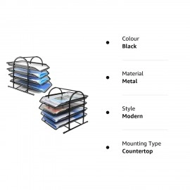 Countertop 4 Tiered Shelf Office Desktop Tray Rack, Mesh Metal Desk Organizer File Rack Letter Tray A4 Papers Documents Holder Desk Organizer For Office (Black)